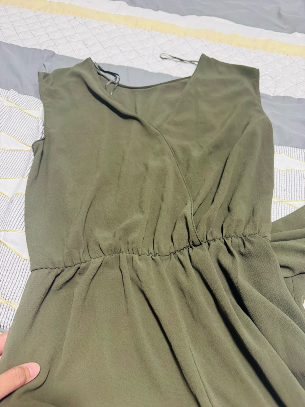 Zara Olive Green Sleeveless Wrap-Style Midi Dress